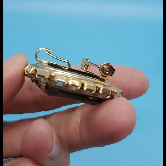 Vintage Smoky Amber Aurora Borealis Rhinestones prong set brooch or pendant - Picture 3 of 5